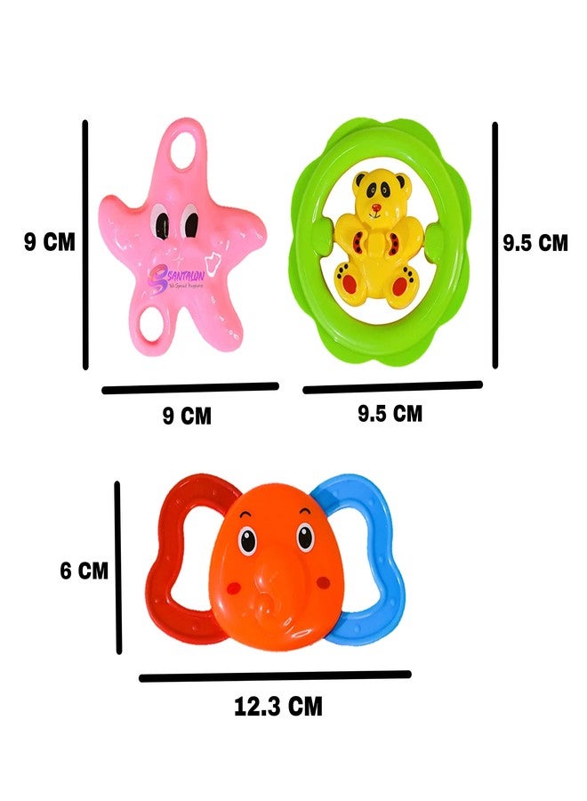 SANTALON Baby Rattles & Teether Toys Set | Soft Plastic Soothing Teether for Newborns 0-6 Months | Colorful, Non-Toxic Infant Rattle Toys | Safe Baby Toy Gift Set (Pack of 3, Multicolor) - Image 5